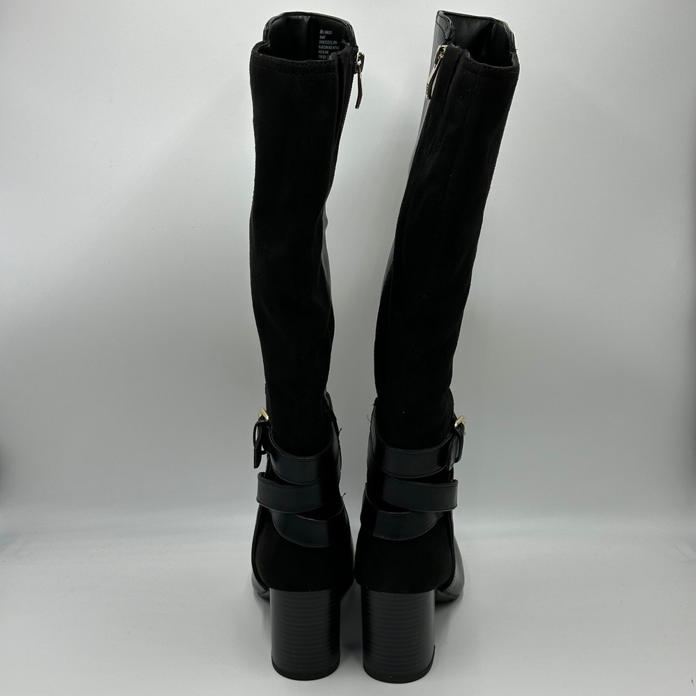 NWD Liz Claiborne Hemlock Black Faux Leather Block Heel Riding Boots Womens 6M - Picture 5 of 12